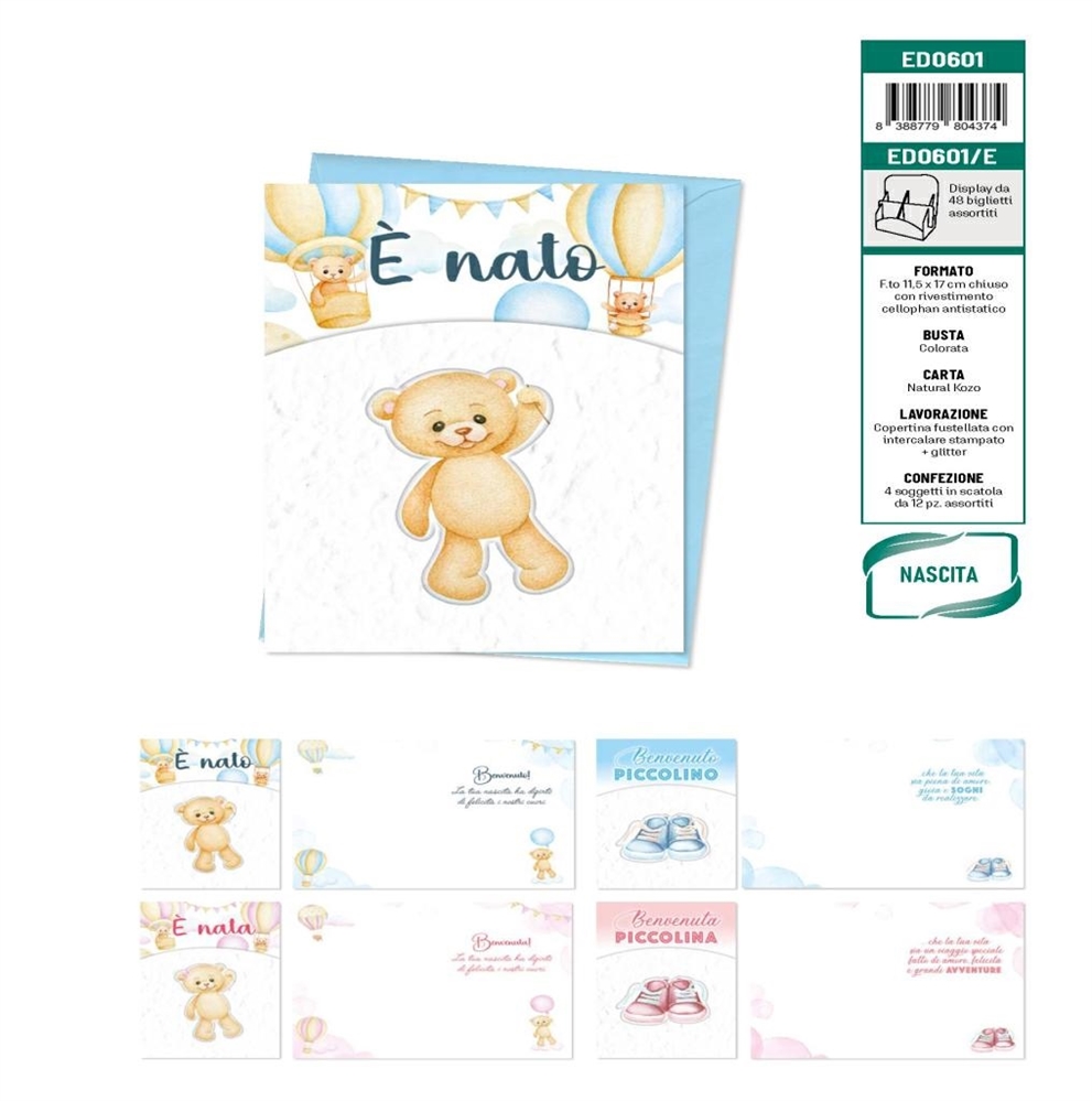 Blue World Paper Expo Biglietti Auguri Nascita, 4 soggetti, 48 pezzi