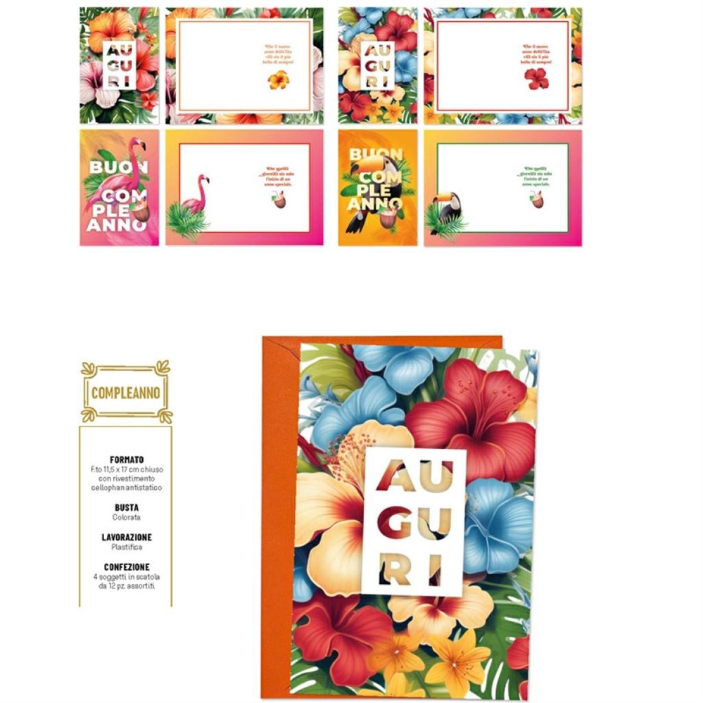 Blue World Paper Biglietti Auguri Compleanno, 4 soggetti, 12 pezzi