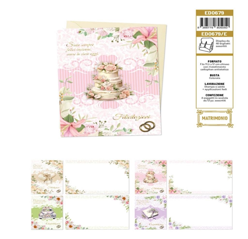 Blue World Paper Biglietti Auguri Matrimonio, 4 soggetti, 12 pezzi