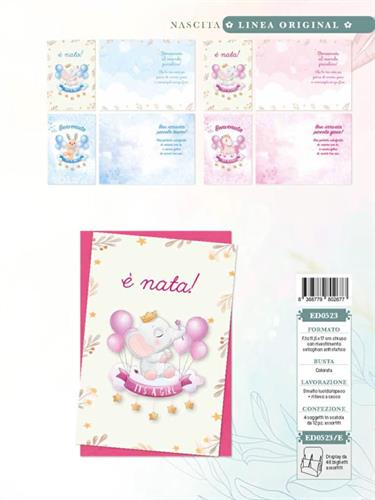 Blue World Paper Biglietti Auguri Nascita, 4 soggetti, 12 pezzi