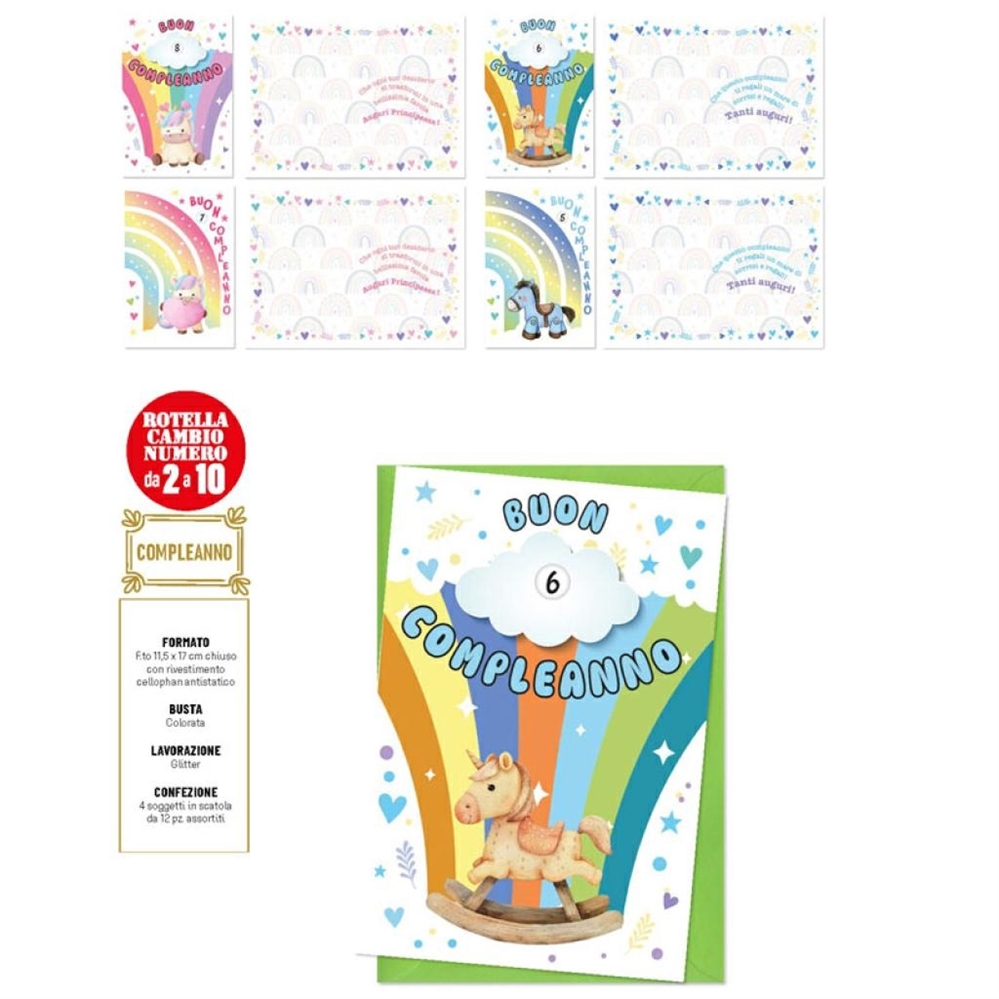 Blue World Paper Biglietti Auguri Compleanno, 4 soggetti, 12 pezzi