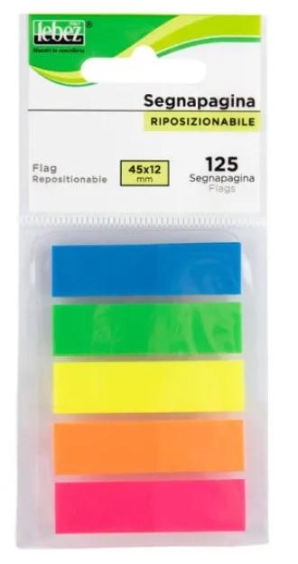 Lebez Segnapagina riposizionabile 45x12 mm, 5 colori, 125 fogli