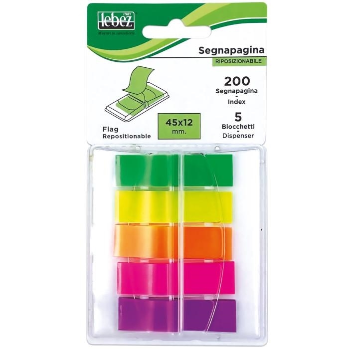 Lebez Segnapagina riposizionabile con dispenser, 45x12 mm,5 col, 200 fg