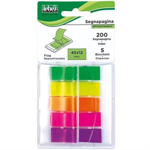 Lebez Segnapagina riposizionabile con dispenser, 45x12 mm,5 col, 200 fg