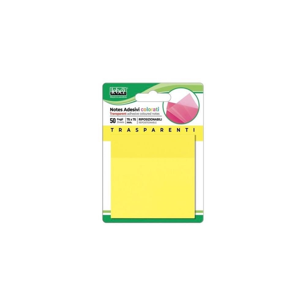 Lebez Foglietti adesivi in PET trasparenti giallo, 50 fogli, 75x75mm