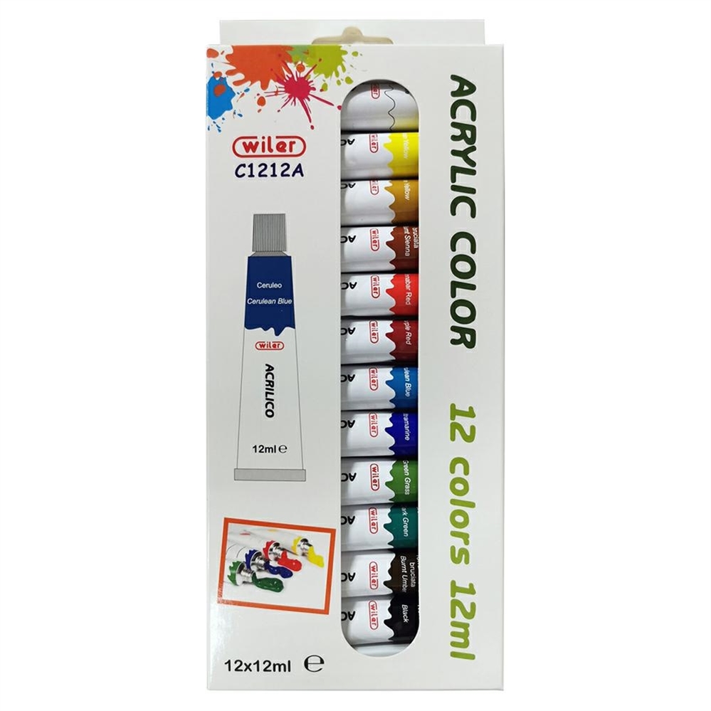 Scatola 12 tubetti da 12ml colori ACRILICI