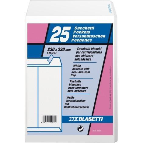 Blasetti Busta corrispondenza bianca 80gr con strip,23 x 33 cm, 25 pezzi