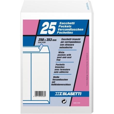 Blasetti Busta corrispondenza bianca 80gr con strip,23x35.3 cm, 25 pezzi