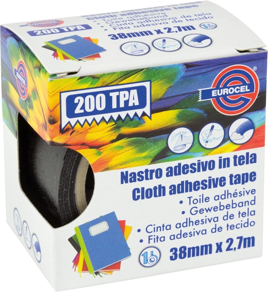 Eurocel Nastro adesivo telato TPA 200, mm 38x2,7 m, Nero