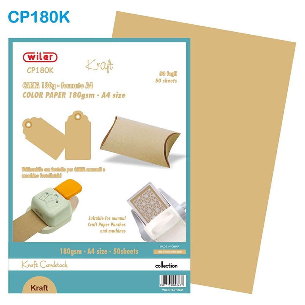 Wiler Carta colorata Kraft A4, 180gsm, 50 fogli
