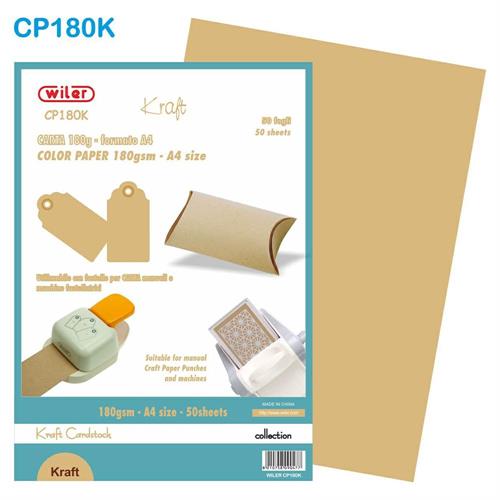 Wiler Carta colorata Kraft A4, 180gsm, 50 fogli