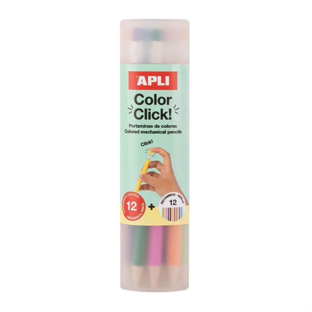 APLI Color Click Portamine con 12 mine colori assortiti, 12 pezzi