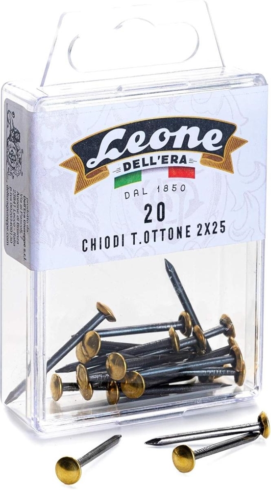 Leone Chiodi acciaio Inox con testa in ottone, 2 x 25 mm, 20 pezzi