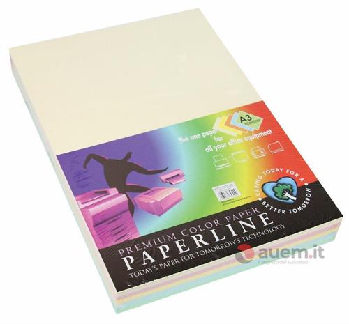 Paperline carta per fotocopie, a3, 80 gr, (250 fg), 5 colori