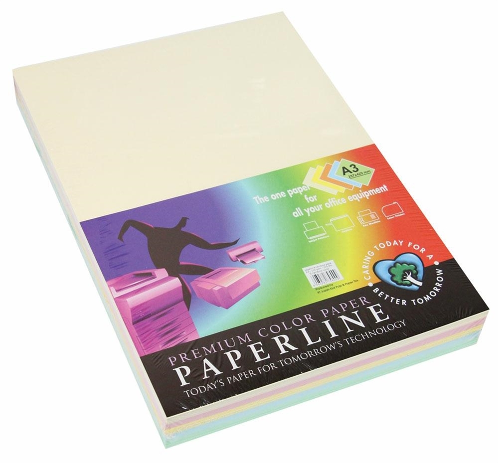 Paperline carta per fotocopie, A3 80 gr, 5 colori, 250 fogli