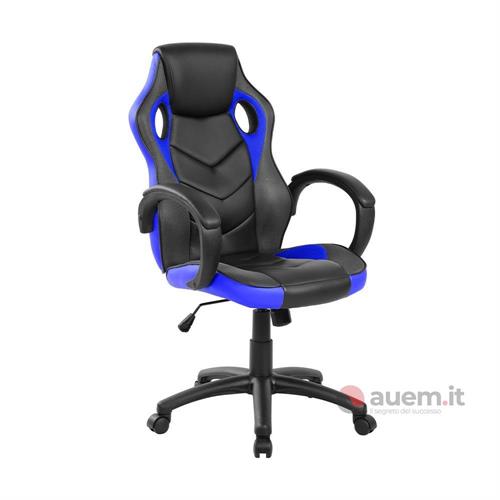 Sedia gaming ergonomica girevole ed elevabile nera e blu-en