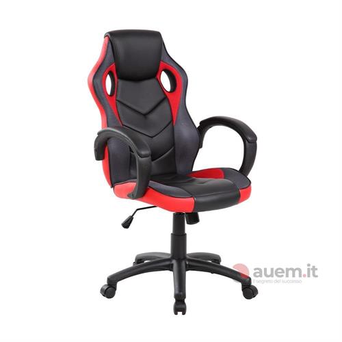 Sedia gaming ergonomica girevole ed elevabile nera e rossa-en