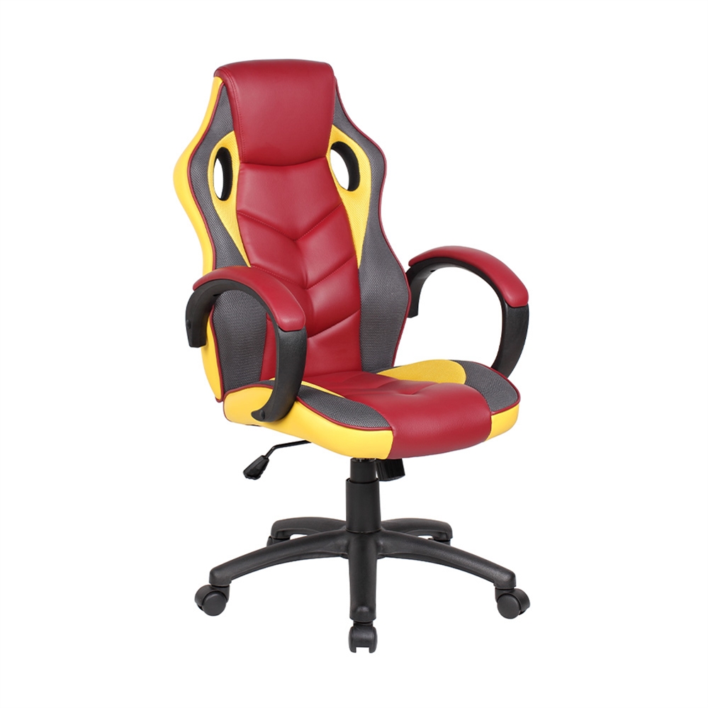 Sedia gaming ergonomica girevole, elevabile gialla e rossa
