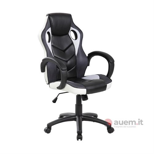 Sedia gaming ergonomica girevole ed elevabile nera e bianca