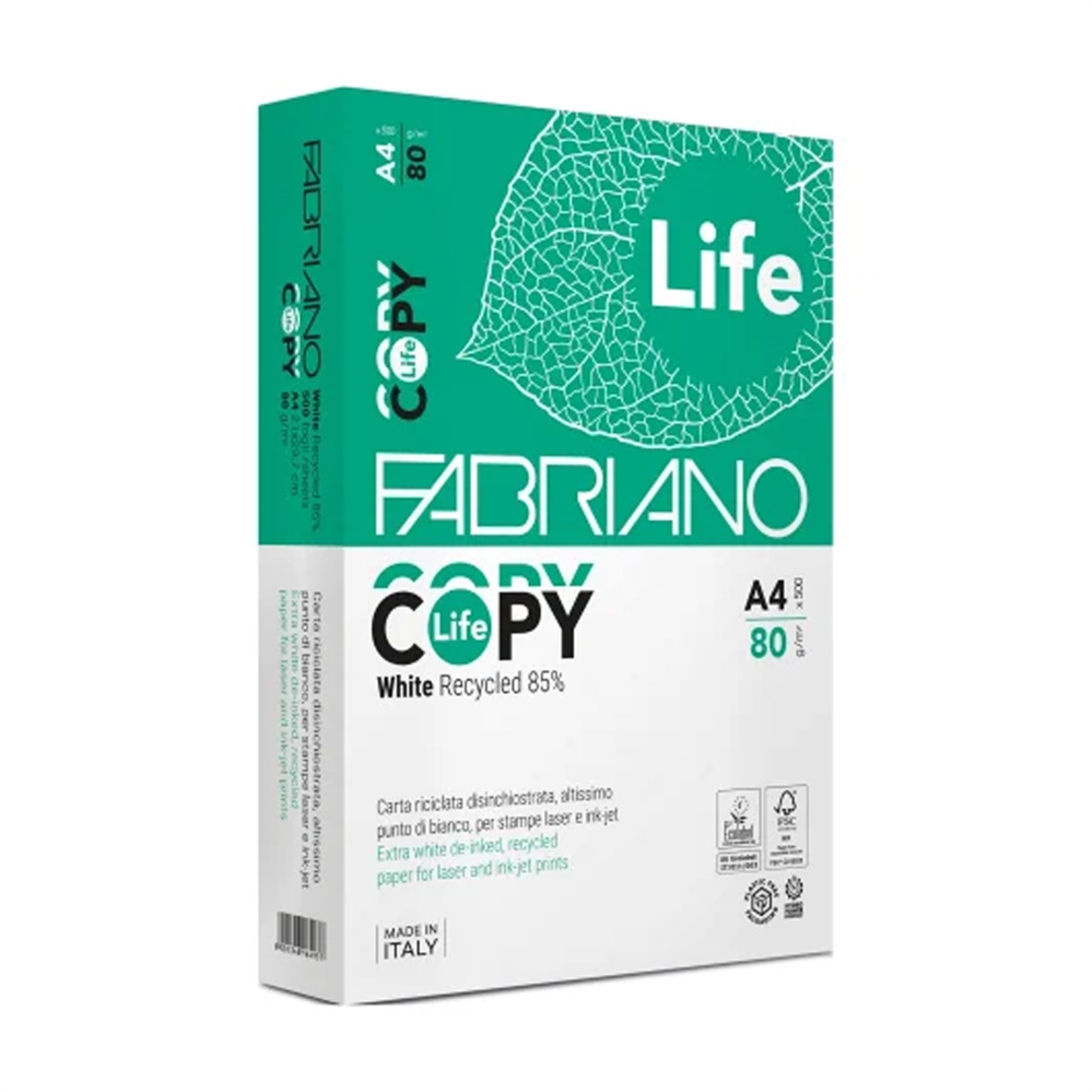 Carta A4 Fabriano Copy Life Riciclata 80 g/mq 500 fogli per fotocopie e  stampe digitali