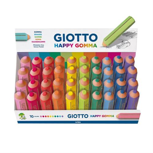 Giotto Happy Gomma esagonale per matita, colori fluo