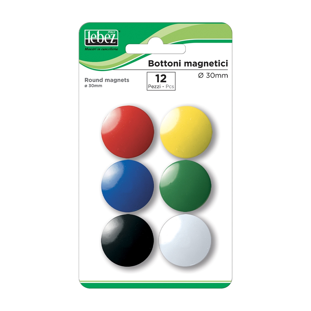 Lebez Magneti rotondi colorati, diametro 30 mm, 12 pezzi